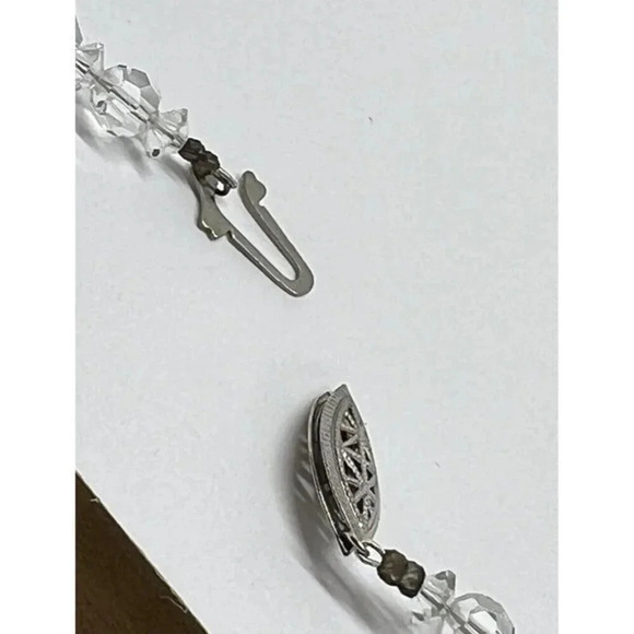 Vintage Clear Acrylic Faceted Beaded Choker Necklace 17" Clip On Earrings German - Picture 13 of 13